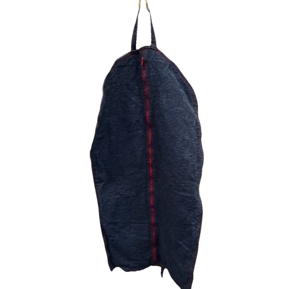 VTG 70s Denim Garment Bag Travel Suit Cover Red  Zip Contrast Stitching 40x20